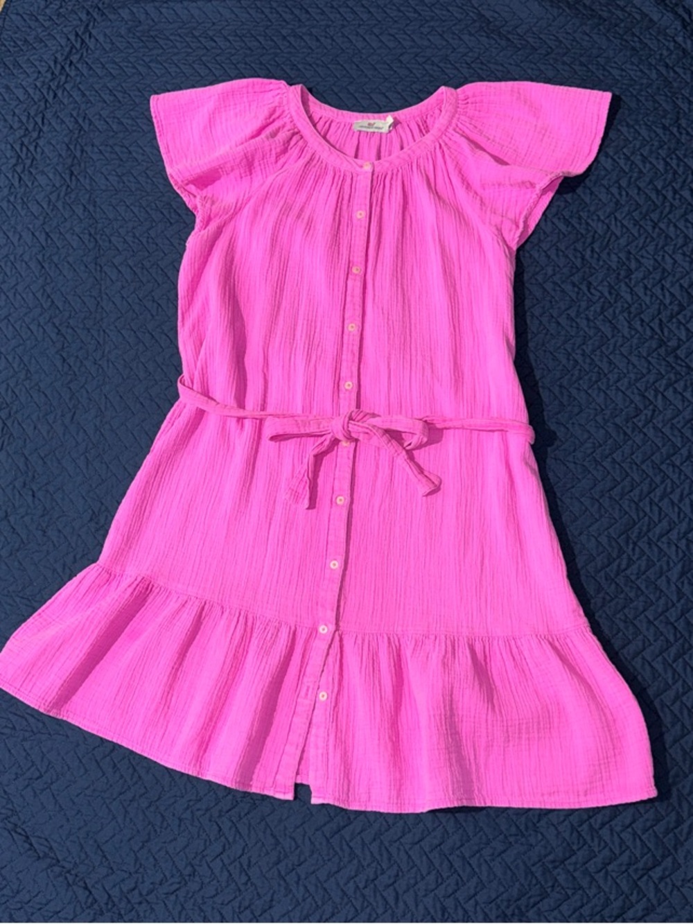 Vineyard Vines Hot Pink Button-Front Midi Dress